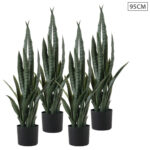 SOGA 4X 95cm Sansevieria Snake Artificial Plants with Black Plastic Planter Greenery, Home Office Decor