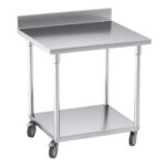 SOGA 80cm Commercial Catering Kitchen Stainless Steel Prep Work Bench Table with Backsplash and Caster Wheels